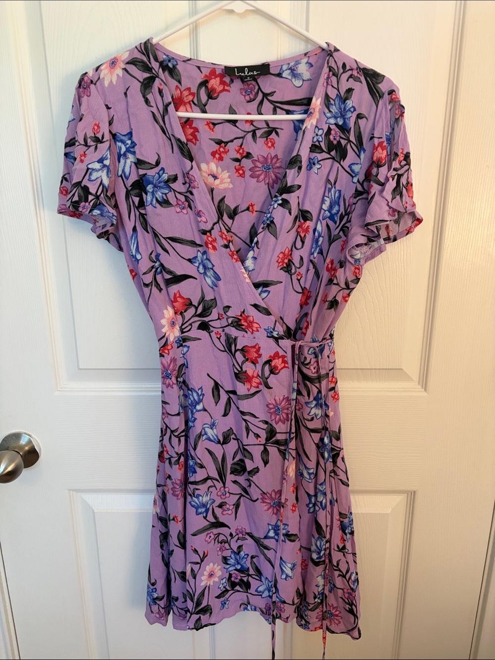 Lulu's Lavender Floral Wrap Dress with Pink & Blue Blooms